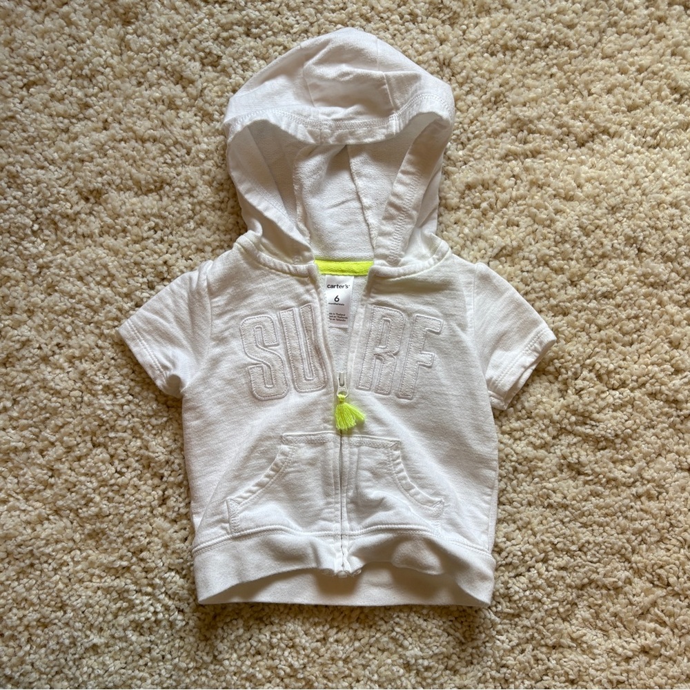Carter’s Baby White Surf Hoodie Short Sleeve Zip Up Beach Gear 6 Months